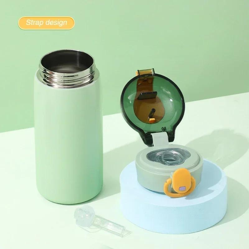 Kids Thermos Mug With Straw Stainless Steel Cartoon Vacuum Flasks Children Thermal Water Bottle Tumbler Insulated Cups Drinkware