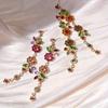 Exquisite flower design, fully artificial crystal inlay, long pendant earrings, elegant rural style, exquisite female gift