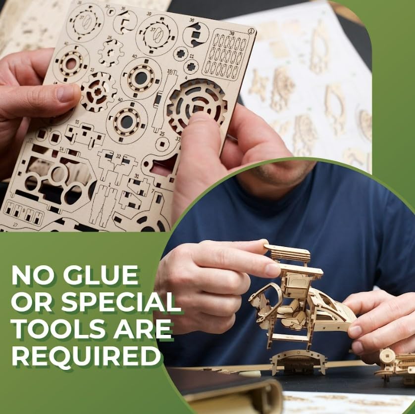 Ugears Wing Door Sports Coupe 70205 Wooden No Glue or Tools 3D Assembly Instructions Included Puzzle, Required, Puzzle,