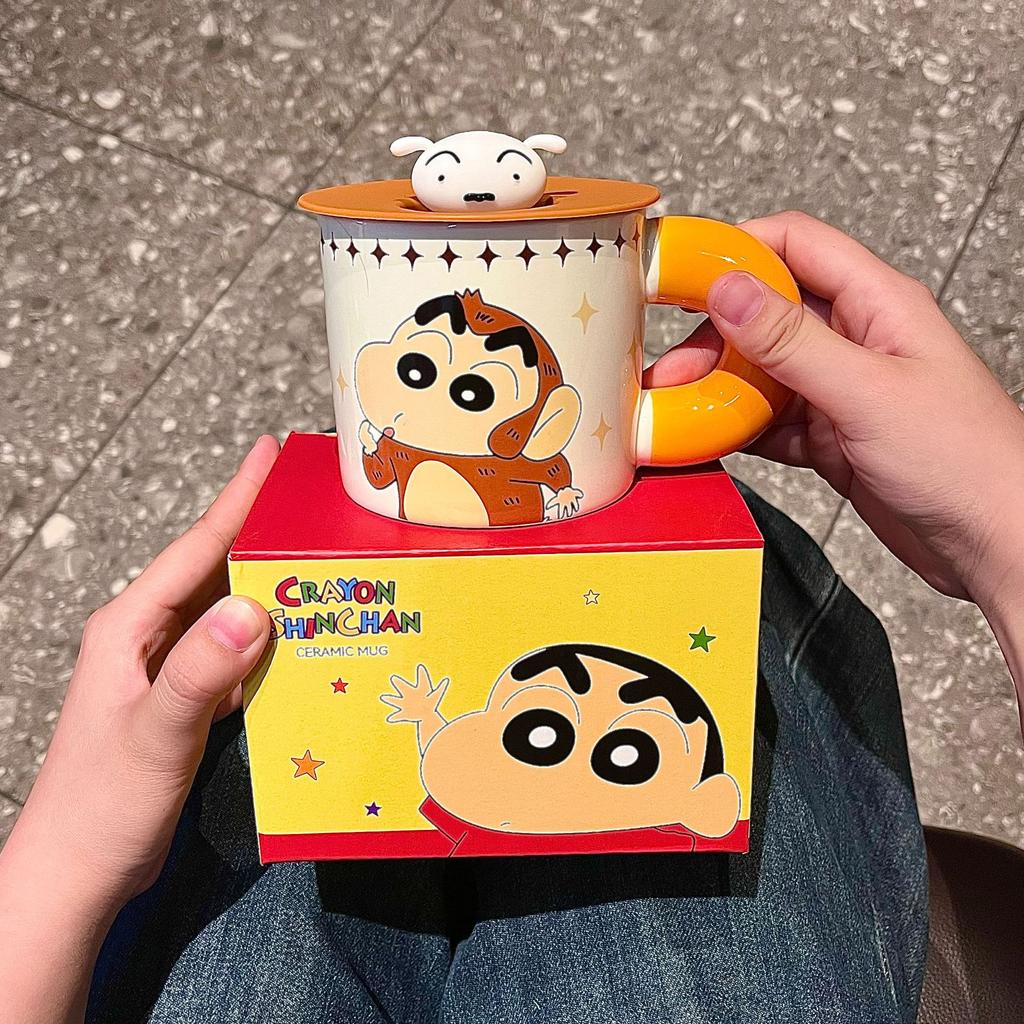 Crayon Xiaoxin Genuine Authorized Cup Ceramic High Value Mug with Lid Cute Water Cup Girls' Breakfast Cup