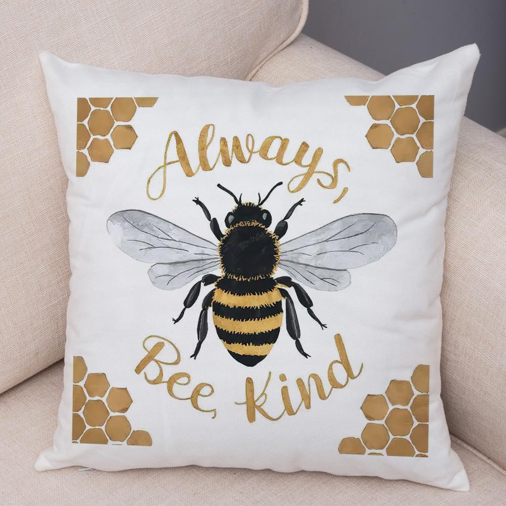 Sweet Bee Pillowcase Double Print Bee Yourself Cushion Cover Soft Plush USBee Pillowe Case for Sofa Home Car