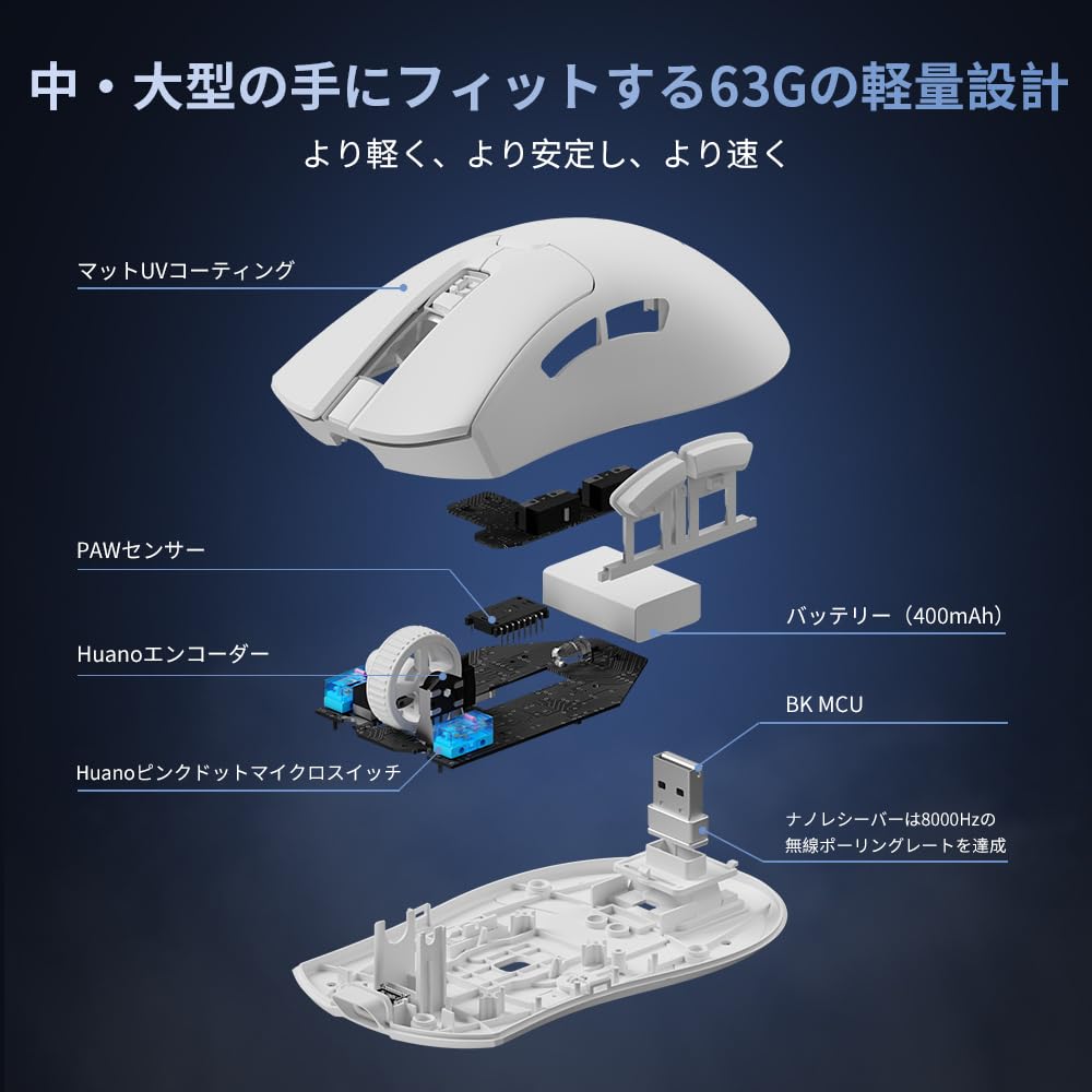 Mouse de gaming DELUX M900PRO, 8000Hz, interogare 63g, pentru senzorul principal PAW3395, bază de încărcare magnetică roz Huano inclusă, fără fir, viteză, ușor,