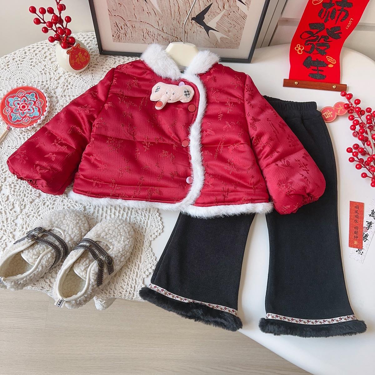 Girls  Winter Hanfu Set: New Year Chinese Style Jacket & Long Pants (AWB165) 140