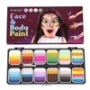 12 Farben Wasserbasierte Körperfarbe Strich Regenbogen Split Cakes Gesichtsmalerei Set mit 18 Pinseln Finger Schwamm und Schablone