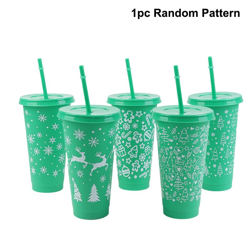 710ML Christmas Coffee Straw Cup Reusable Xmas Tree Snowflake Plastic Cup With Lid New Year 2026 Christmas Party Favors Decor