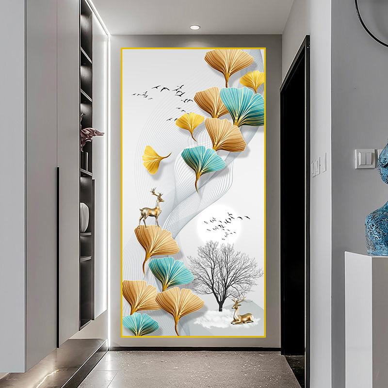 New Chinese Golden Deer Rich Tree Canvas Painting Wall Art Luxury Gold Flowers Posters Prints for Corridor Interior Decor Quadro