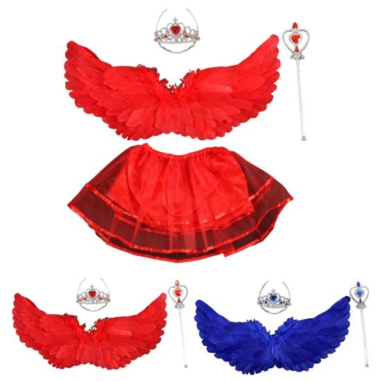 Angel Wing for Girls Women Feather Wings with Crown And Wand Fairy Costume Accessories for Cosplay Halloween Party