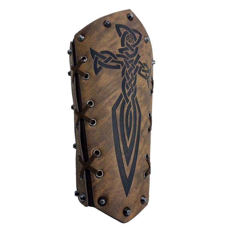 Medieval Wristband Men Cosplay Totems Embossed Bracer Gauntlet for Men Cosplay PU Wristband for Photoshoots and Stage