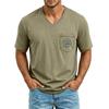 Men V Neck Short Sleeve T Shirt with Printed Pocket Relaxed Fit Lightweight Casual Top for Daily Wear