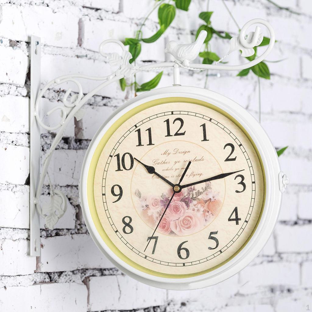 Double Side Wall Clock Dial Diameter 10 Inch Silent Decor Station Round for Patio Balcony