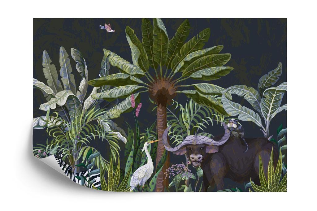 Photomural Animals Amidst Palm Trees And Plants Smooth Vinyl 368x280