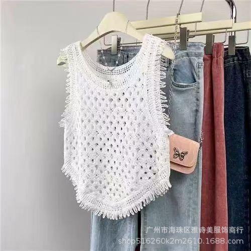 Ethnic style embroidery jacquard design sense vest vest women s short stacked vest back hollow sleeveless top one size