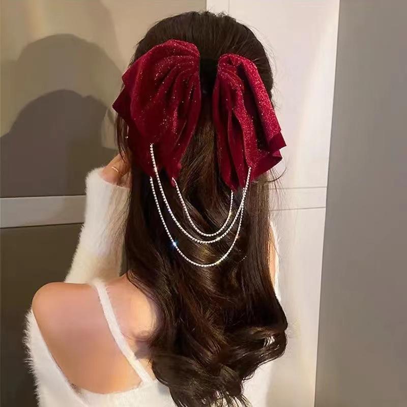

JMXD-Red Flannel Bow Hairpin Earrings Necklace Set Toast Clothing Headgear Vintage, Accessories