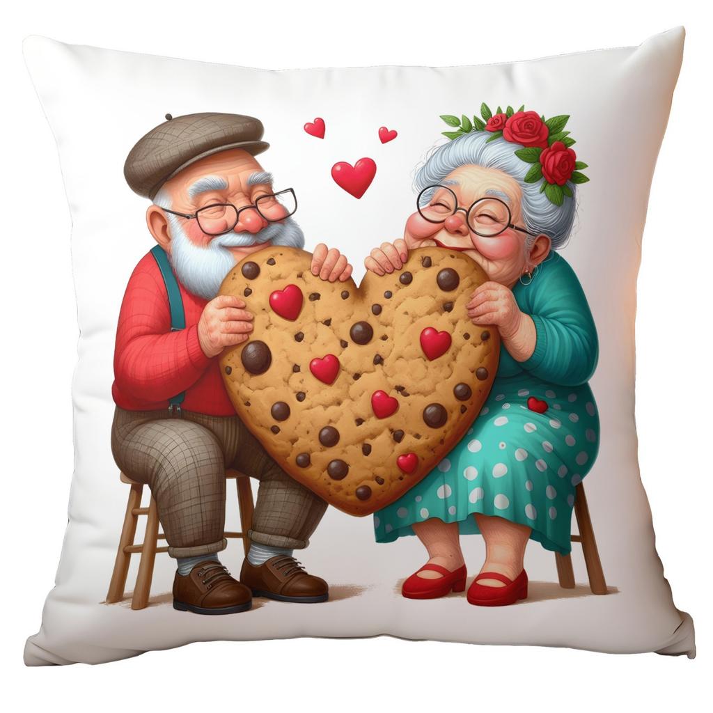 New Valentine's Day Pillow Cover Fun Watercolor Valentine's Day Old Couple Push Cover Home Cushion Cover