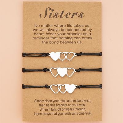 3Pcs/Set Charm Friendship Sister Bracelets Unbiological Sister Best Friend Bracelet with Card Soul Sister BFF Bridesmaid Gift