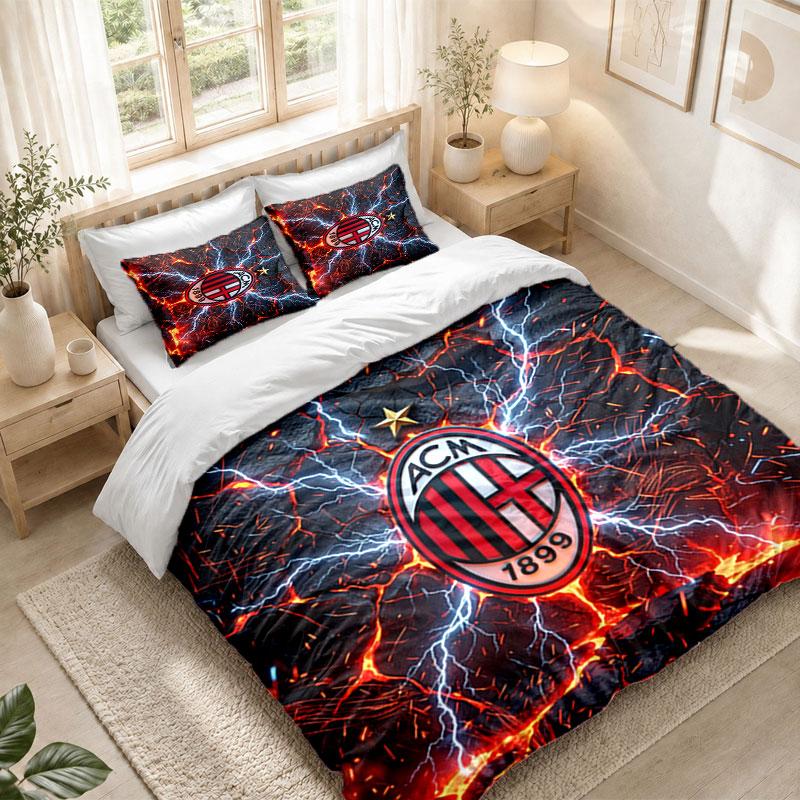 Bedding Set 1 Duvet Cover 2 Pillowcases AC Milan Print Bedroom Home Decoration