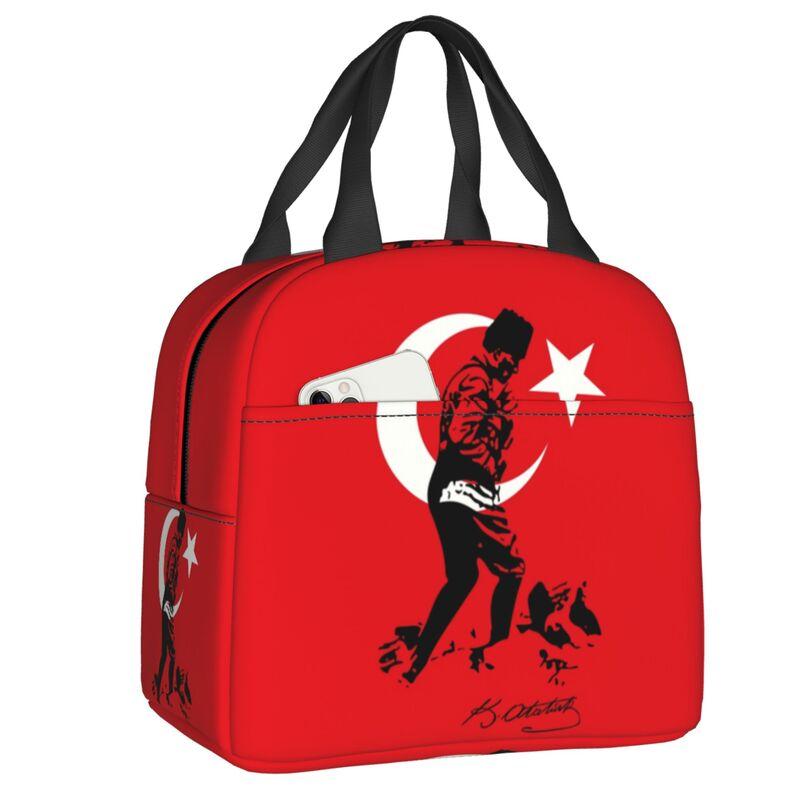Ataturk With Turkey Flag---Turkish Ataturk Signature Resuable Lunch Boxes Thermal Cooler Food Insulated Lunch Bag School Lunch Bag