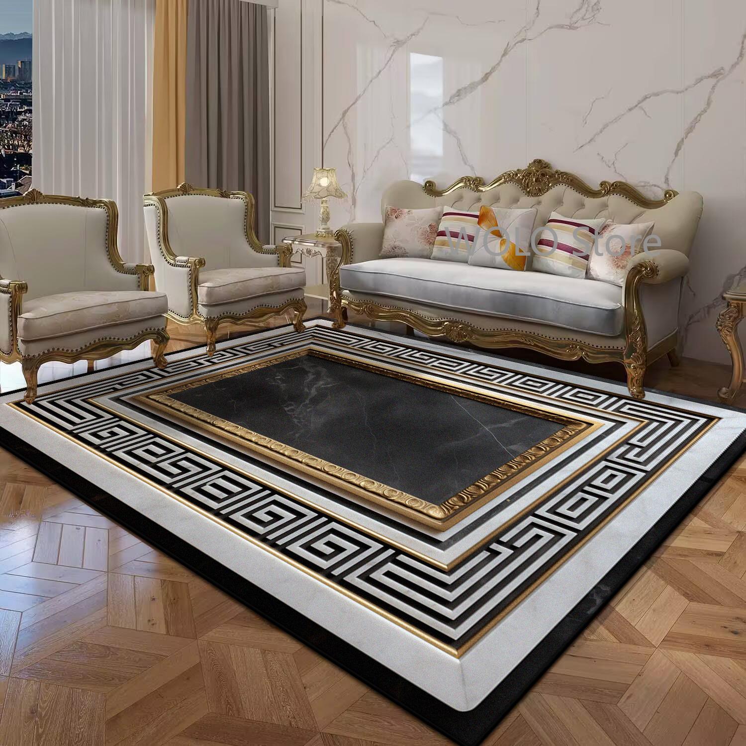 

Роскошный ковер из черного золотого мрамора для украшения гостиной, ковер большой площади под диван и журнальный столик, длинный напольный коврик для балкона, противоскользящий придверный коврик 3.2x5.2ft(100x160cm)