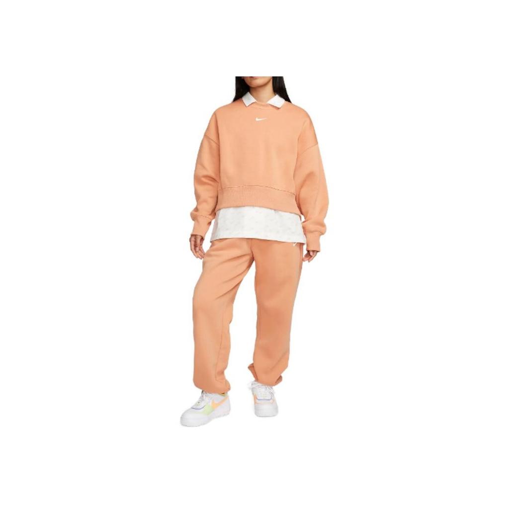 Nike Solid Color Logo Short Loose Round Neck Pullover Sweatshirt Women Sweatshirts Beige DQ5762-225