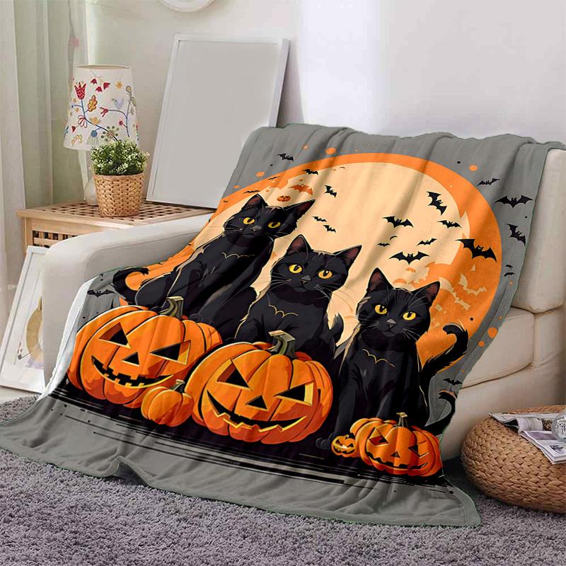 1pc Halloween Night Black Cats Blanket Softs, Warm Cozy Bedding Decorative Coverlet, Living Room, Travel, Camping, Car Blankets