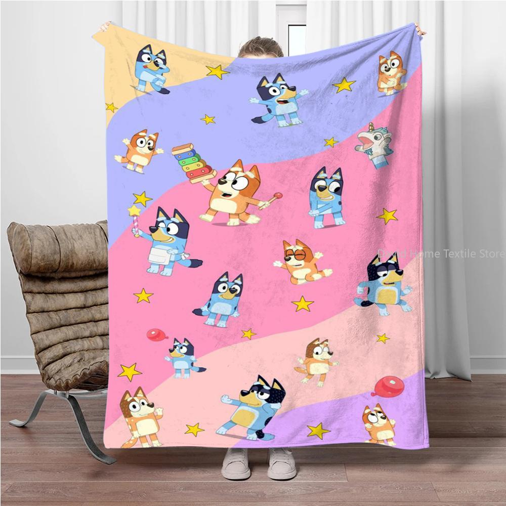 MINISO Disney-Bluey Cartoon Decke Flauschiger Flanell Kinder und Erwachsene Sofa Plüsch Tagesdecke Überwurf Mittagsdecke für Sofa Bett Geschenk