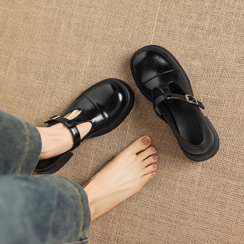 Krazing Pot Microfiber Round Toe Chunky Heels Spring Summer Shoes Big Size 43 Size 33 Women Buckle Straps Platform Pumps