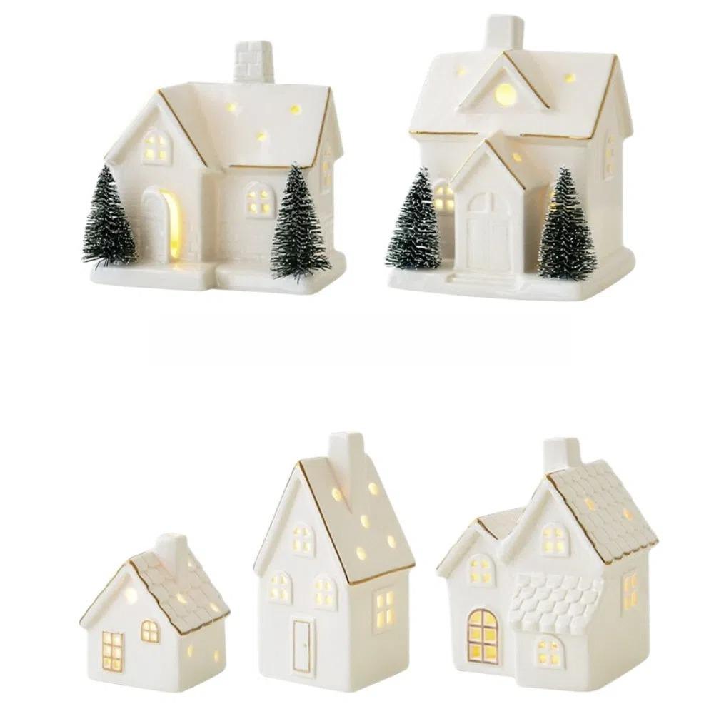 Ceramic Christmas Village Houses White House Figurines New Porcelain Village House Winter Decor