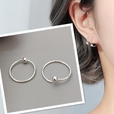 "Round Bead Earrings: Simple Stainless Steel Hoop and Studs for Women"