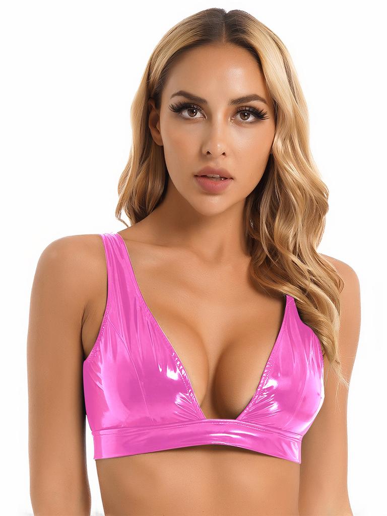 Damen-BH aus PVC-Leder, breite Schulterpartie, Bügel-Push-Up-Bralette, Dessous, Clubwear