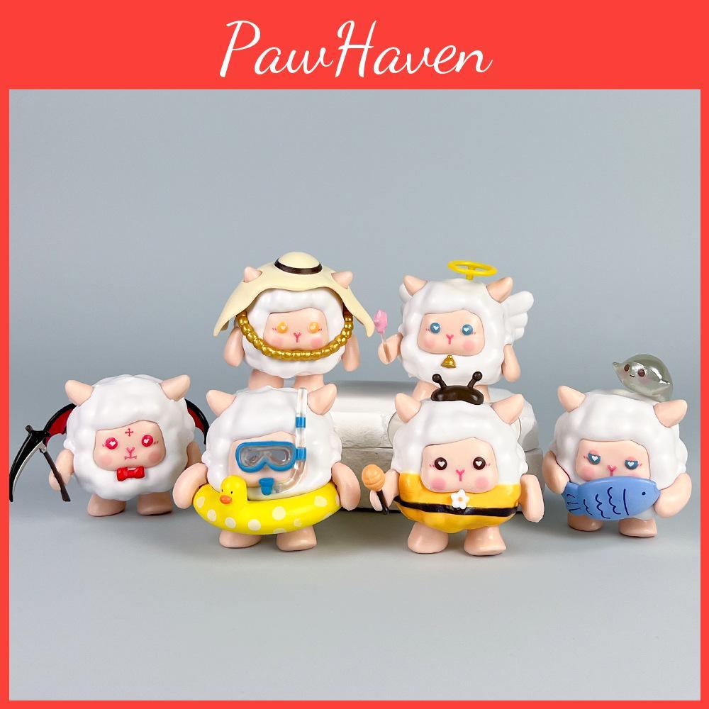 6 Pcs Eggy Party Sheep Design Mini Model Desktop Decoration Ornament Set