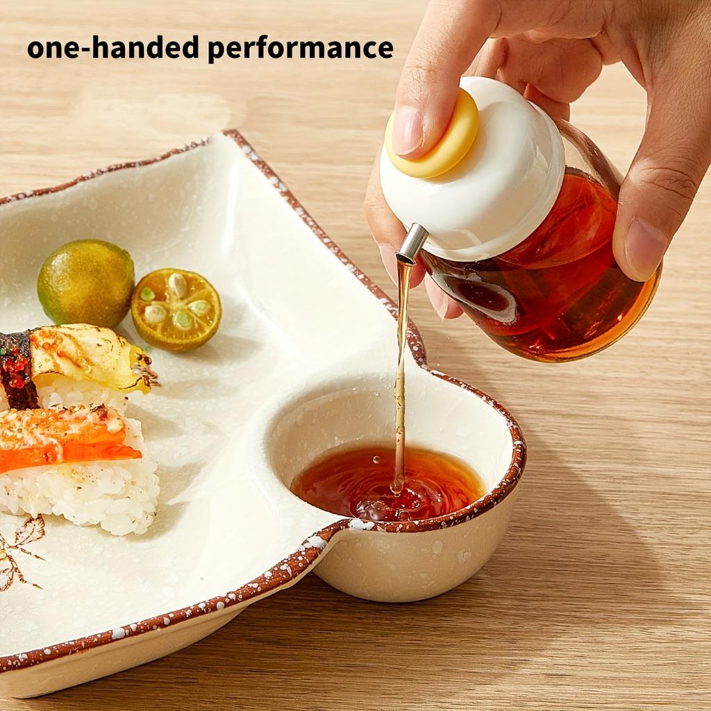 Press-top Glass Oil Bottle,Soy Sauce And Vinegar Condiment Bottle,Home Kitchen Spice Metered Oil Control Bottle