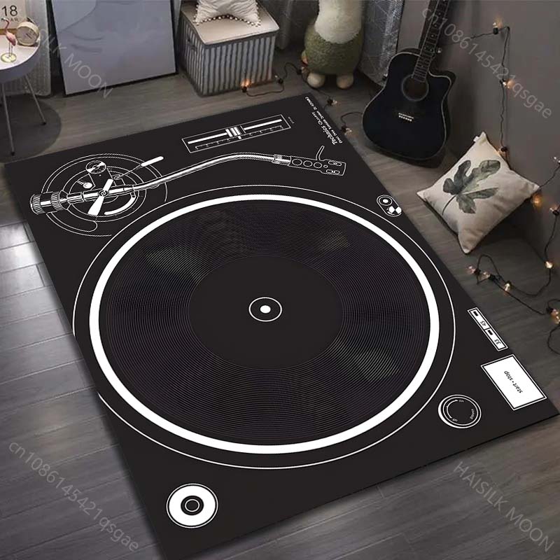 Alfombra Impresa para Tocadiscos de Vinilo para Dormitorio, Sala de Estar, Mesita de Noche, Sofá, Felpudo, Decoración Moderna para el Hogar, Alfombra de Área, Tamaño Grande