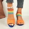 Women's Summer Colorful Ribbon Sandals - High Heel Cross Strap Ankle Strap Sandals, Round Toe Rhinestone Buckle Dressy Sandals for Ladies