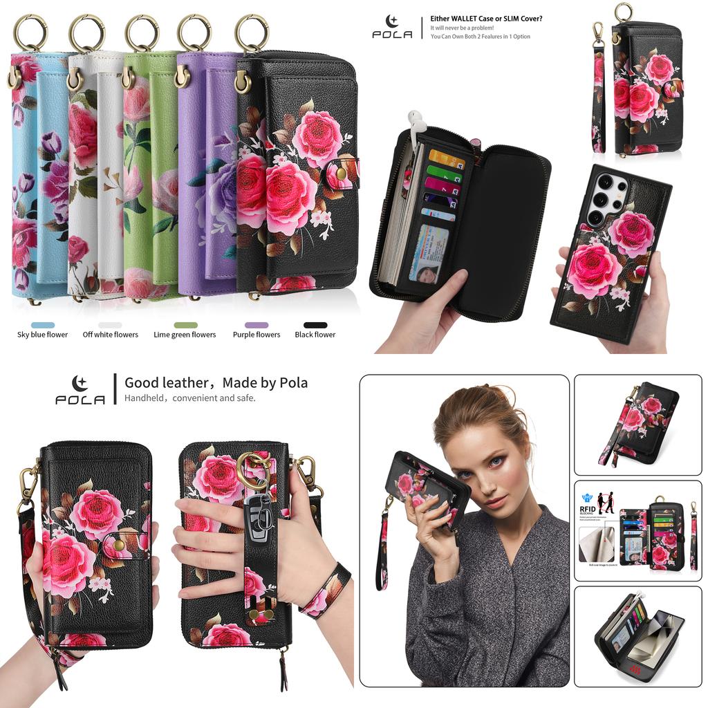Pola Flower Style Multifunctional Mobile Phone Leather Case Solution Brand New and Suitable for Galaxy S24-S24+ S24 Ultra Galaxy S25-S25+ S25 Ultra