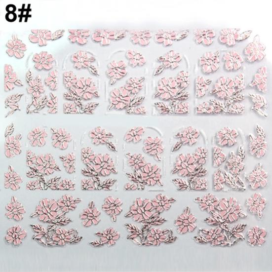 3D Embossed Pink Flowers Design Nail Art Decal Tips Stickers Manicure Tool