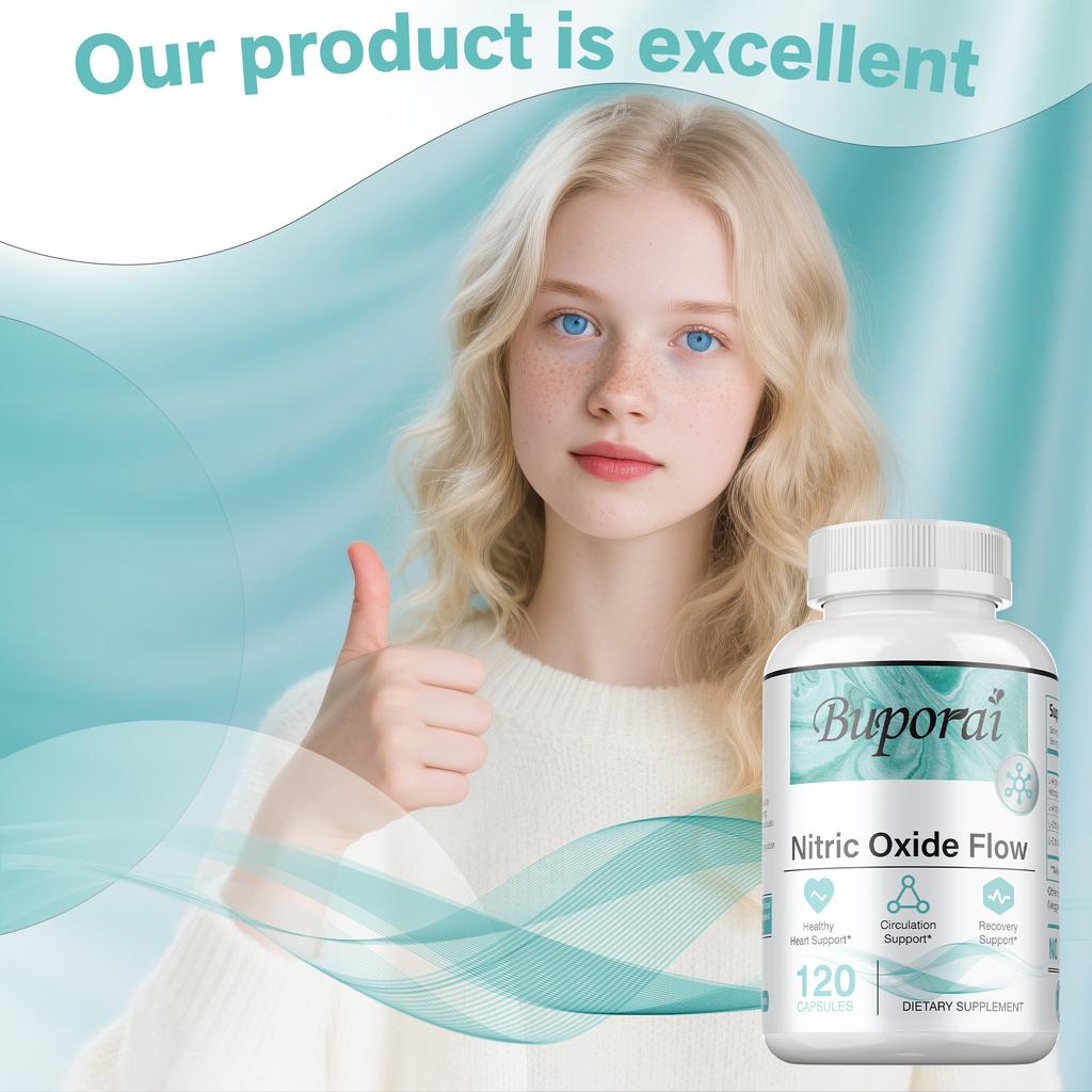 Buporai Nitric Oxide Supplement Contains L-arginine and L-citrulline Extracts, Which Are Beneficial for Heart Health and Promote Blood Circulation.