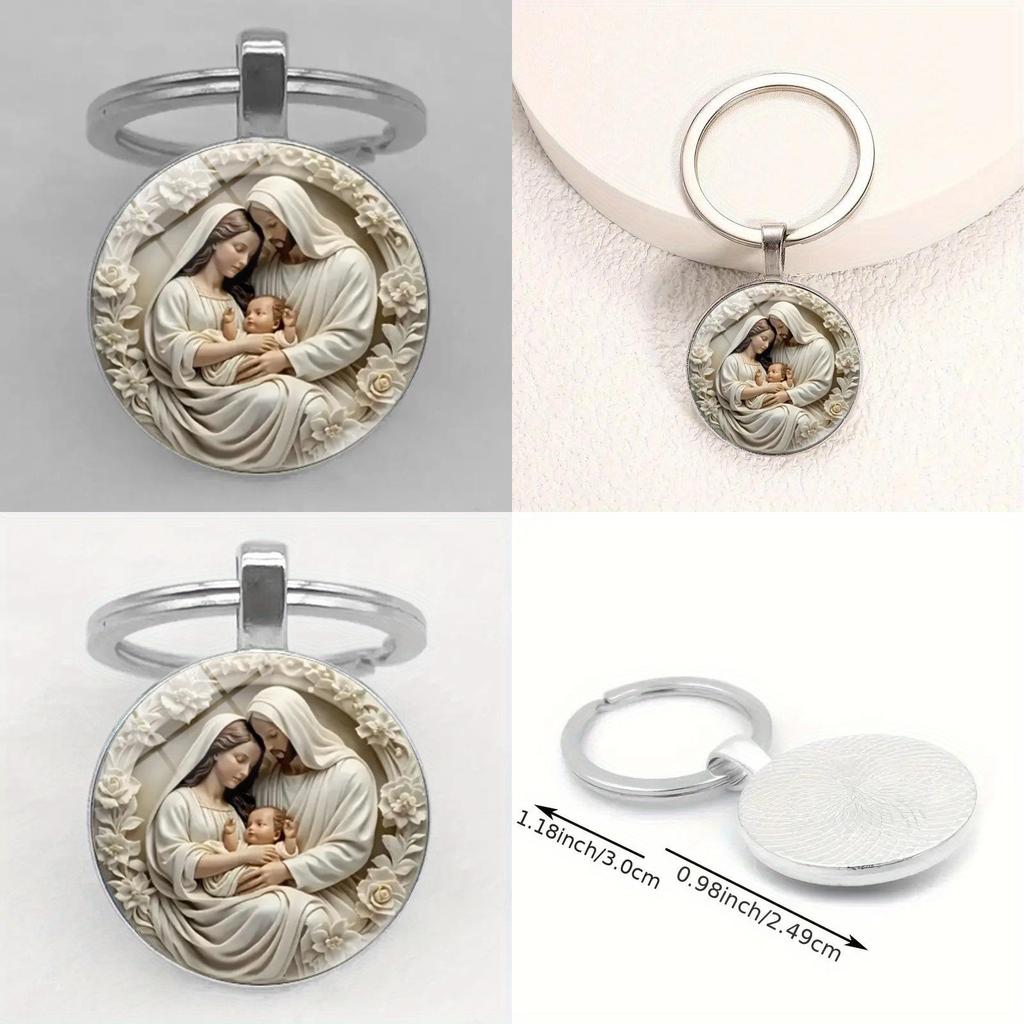 Religiöser Mutter Muster Glas Schlüsselanhänger Anhänger Mit Stilvollem Finish Für Sammler Und Accessoires