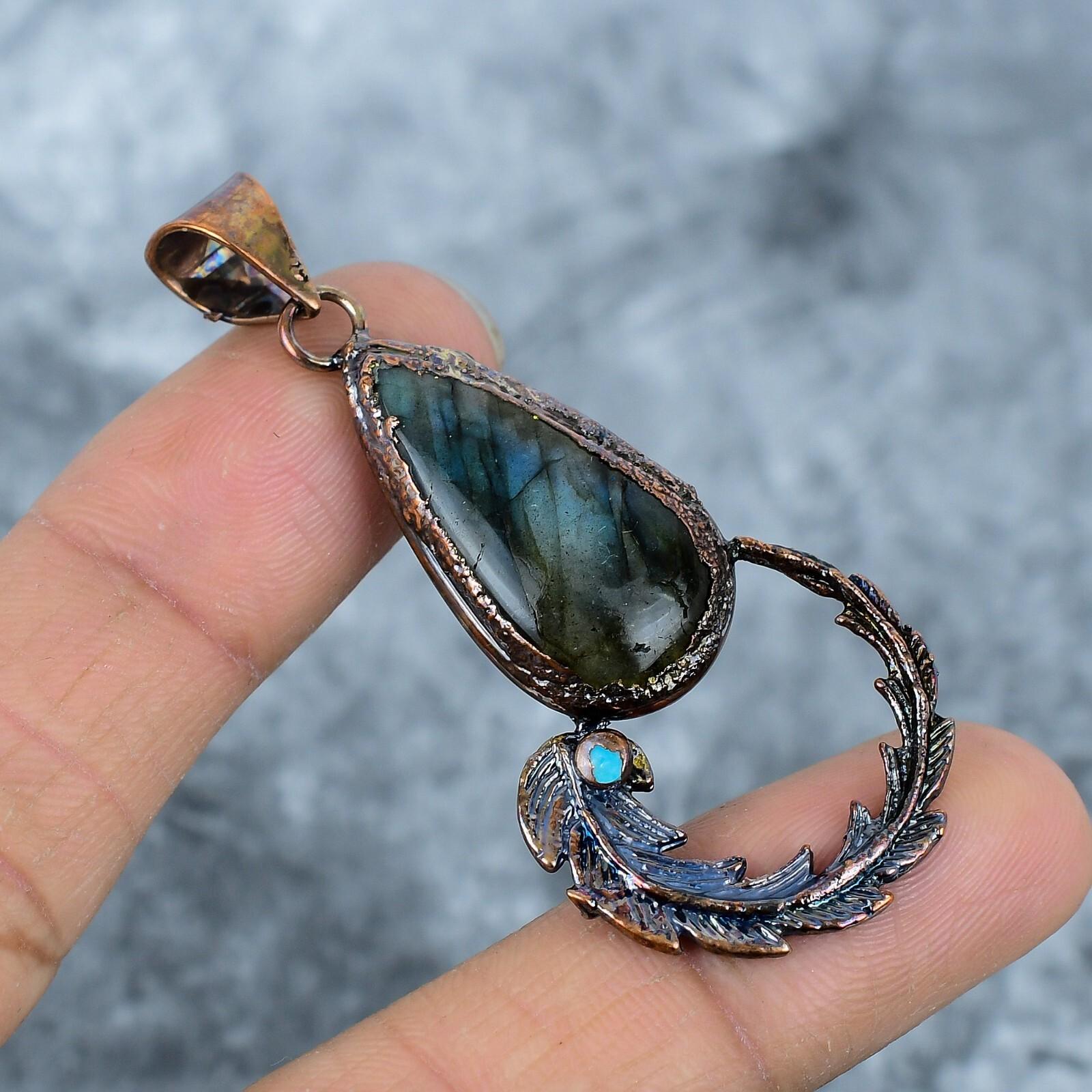 

Pear Natural Labradorite Copper Electroformed Friendship Day Anniversary Pendant VP-14