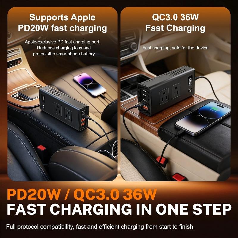 2026 New POP AeternaSol 200W Power Inverter Car Mounted Solar Inverter USB Voltage Transformer Portable DC 12V To AC 220V Conversion USB Battery Clip