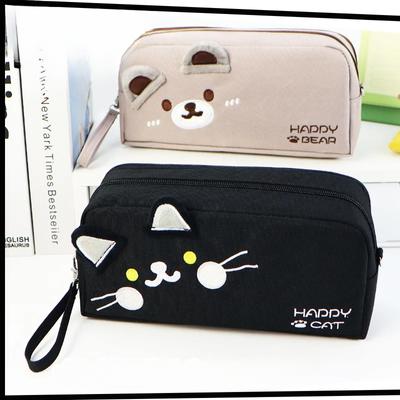 Cute Cat Pencil Case for Student Beige Black Color Cartoon Kitten Pencil Pouch Large Capacity Stationery Bag School Supplies