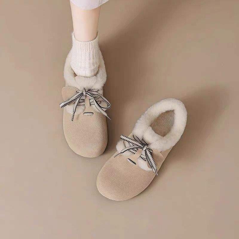 

Бархатные биркенштоки маленького размера женские 2025 новая осень и зима утолщенные теплые зимние ботинки, нескользящие хлопковые туфли на одной педали для беременных 40 абрикосовый