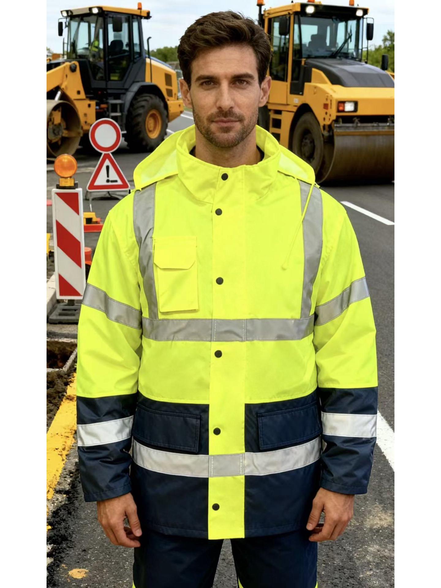 

Cross-Reflective Winter Workwear: Warm Cotton Padded Jacket for Construction, Decoration, and Auto Repair XXXL темно-синього кольору/фарби люмінесцентні зелений колір
