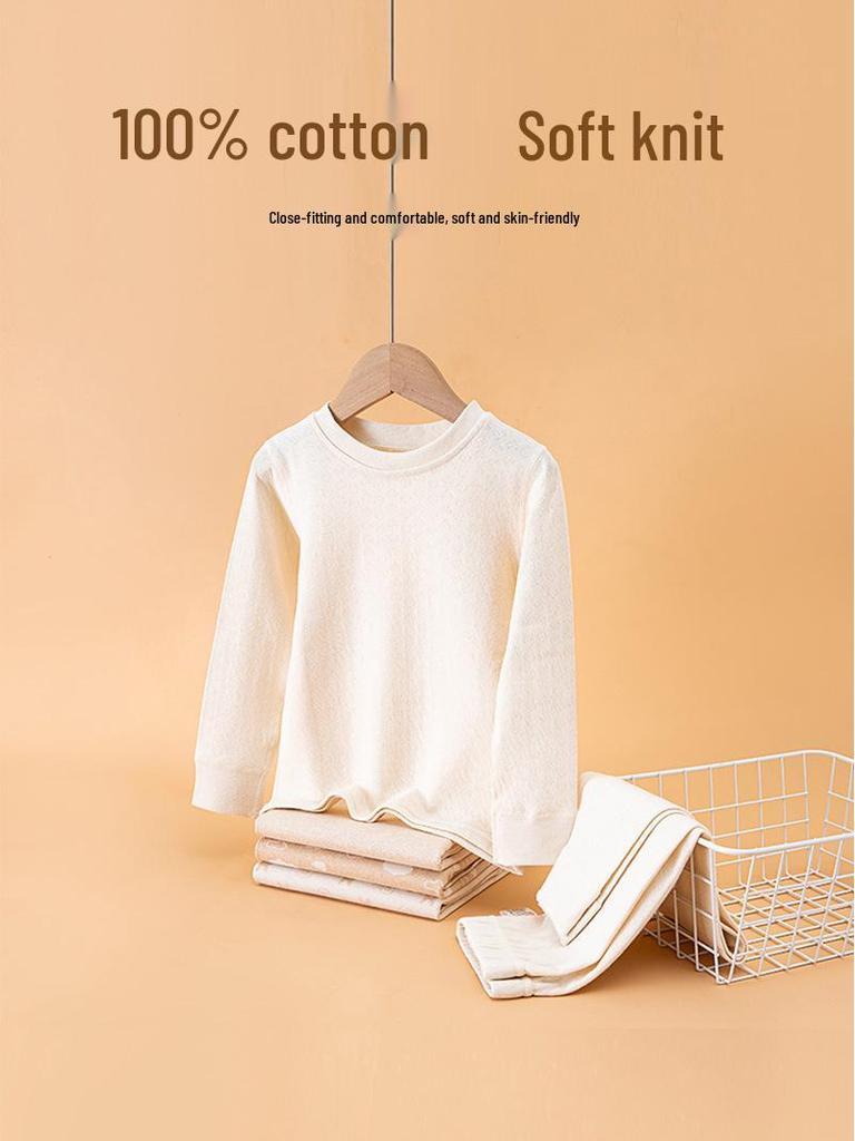 Colorful Cotton Kids' Underwear Set: All-Cotton, Round Neck, Warm Autumn Clothes for Girls & Boys, Class A, Xinjiang Cotton