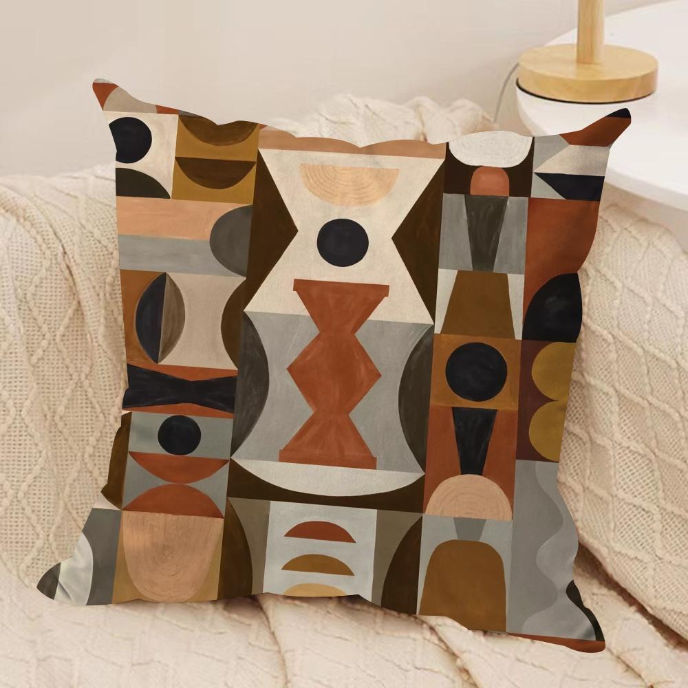 Reduced Geometry Cushion Cover Soft Plush Fabric Double-Sided Printed Sofa Cushion Cover for All Seasons Home Decor Gift