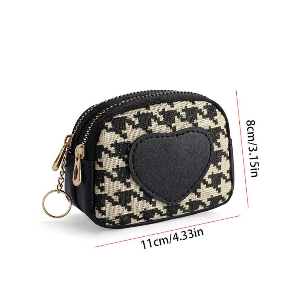 Druck Canvas Münzbeutel Pu Leder Kurzes Portemonnaie Tragbar Hahnentritt Reißverschluss Tasche Outdoor