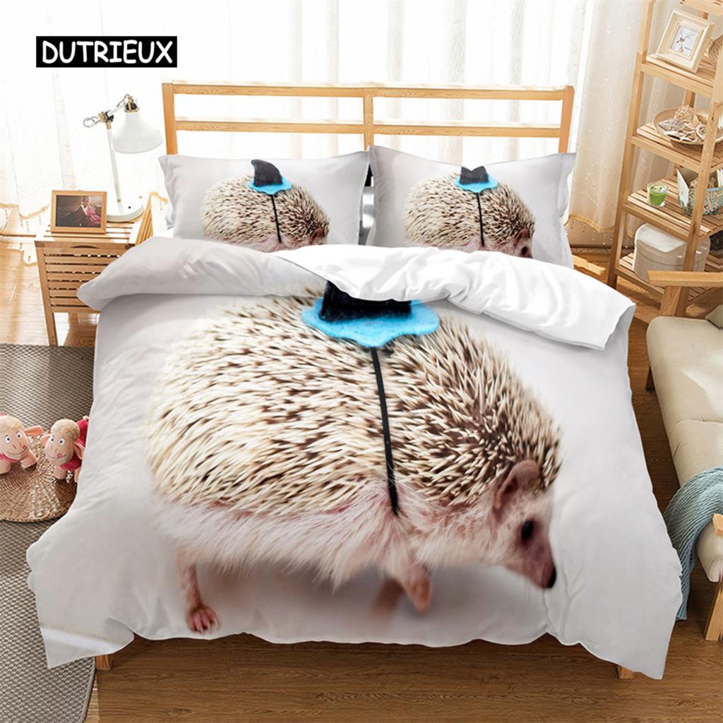 Hedgehog Duvet Cover Cute 3D Wildlife Animal Polyester Comforter Cover Bedding Set for Home Bedroom Decorations Women Children