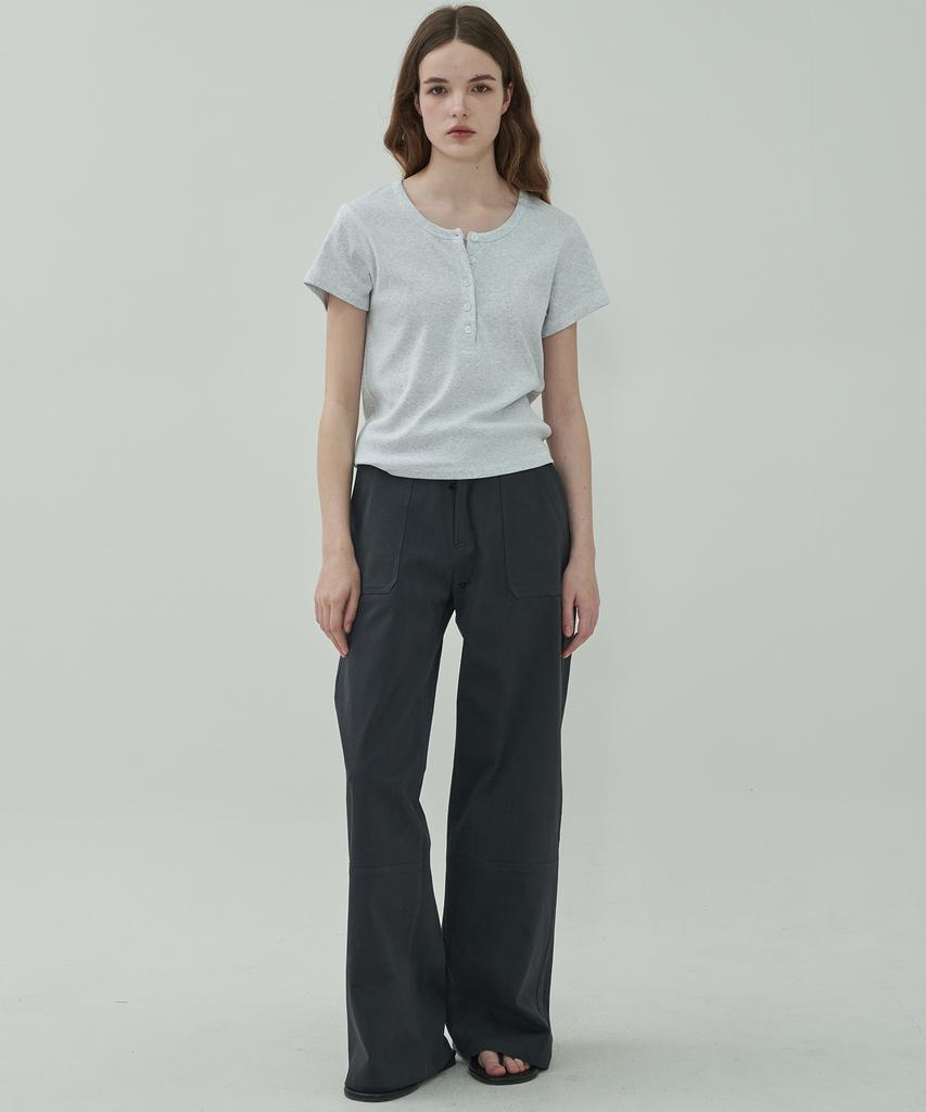MOTT Henley Neck Half T-Shirt - Melange