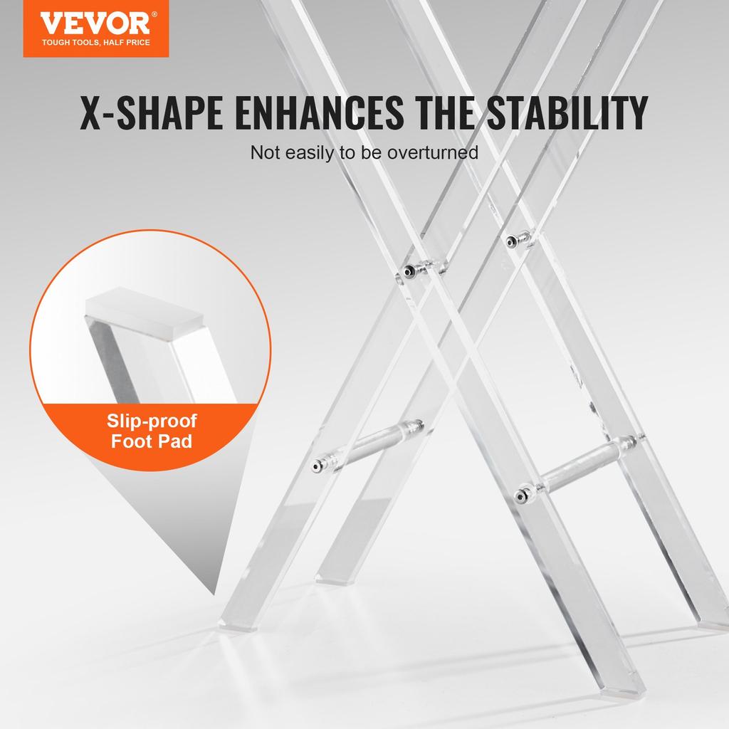 VEVOR Acrylic Folding Tray Table, Acrylic End Table with Folding X Leg, Clear Acrylic Side Table for Coffee, Drink, Food, Snack Used In Living Room