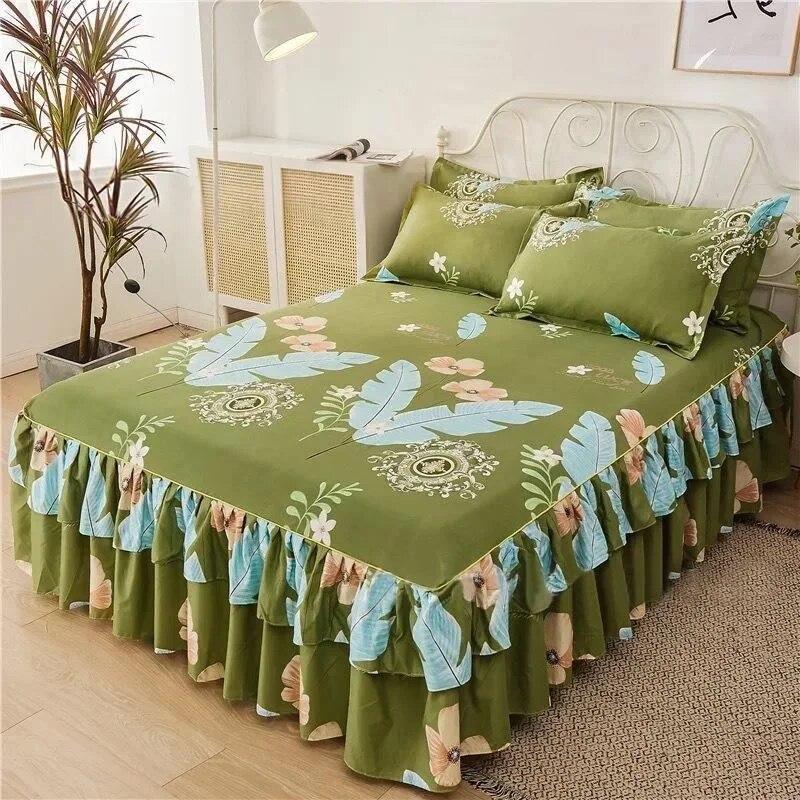 Ruffle Skirt Bedspread Home Textile Printed Bed Skirt Bedroom Coverlets Bedspreads Sheets Dust Cover Bedding 3PCS/Set