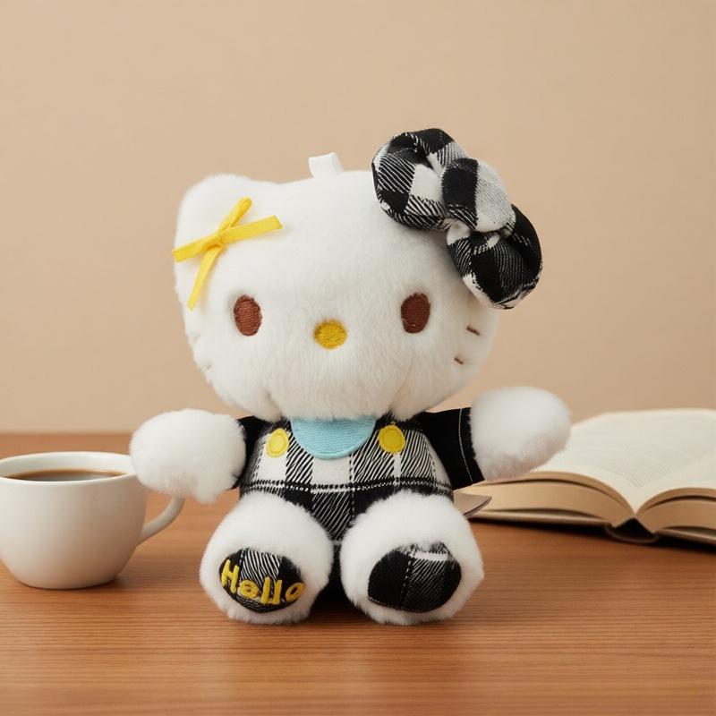 Hello Kitty Plush Keychain Vintage Plaid Pattern Outfit Bow Design Cute Kitty Plush Doll Pendant Diy Decor Bag Girl Trendy Gifts